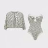 Set Swimsuit Tweed Xám Kèm Áo Khoác Lửng Tay Lỡ 7928