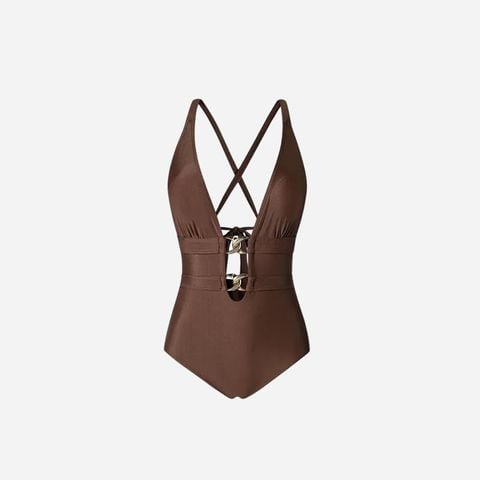  Swimsuit Cổ V Xẻ Sâu Phối Khóa Kim Loại 7952 