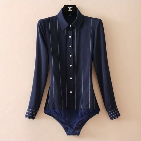  Bodysuit Sơ Mi Tay Dài Kẻ Sọc 7954 