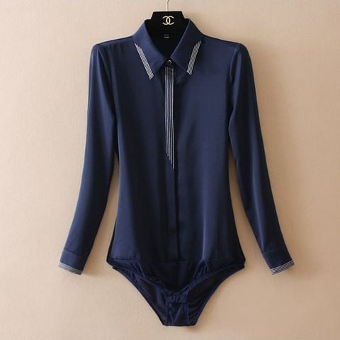  Bodysuit Sơ Mi Tay Dài Cổ Đức Phối Viền 7955 