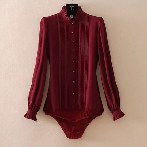  Bodysuit Sơ Mi Tay Dài Cổ Bèo Chi Tiết Xếp Ly 7957 