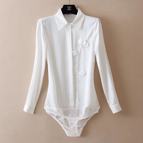  Bodysuit Sơ Mi Tay Dài Cổ Đức Đính Hoa Nổi 7958 