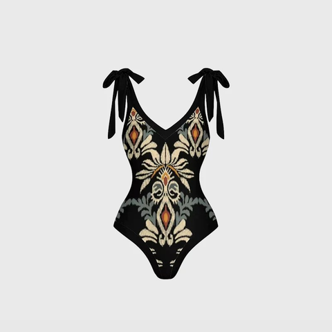  Swimsuit Cổ Chữ V Dây Thắt Vai Họa Tiết Thổ Cẩm 7969 