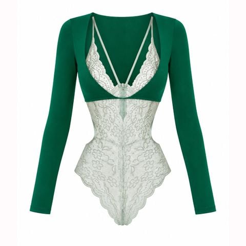  Bodysuit Ren Cut-Out Phối Áo Tay Dài 7971 