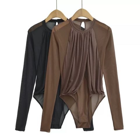  Bodysuit Tay Dài Thun Lưới Xếp Nhún Ngực 7973 