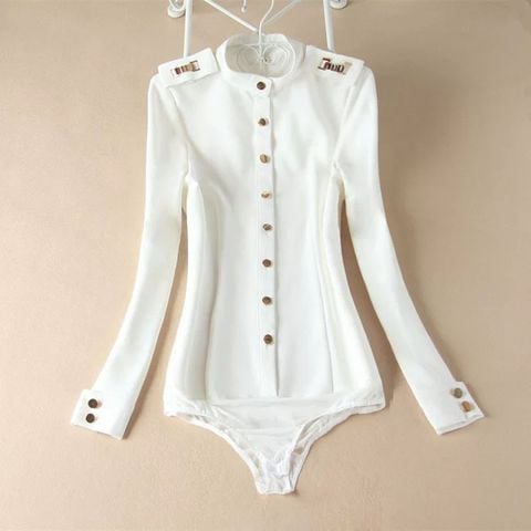  Bodysuit Sơ Mi Cổ Đứng Đính Cúc Kim Loại 7975 