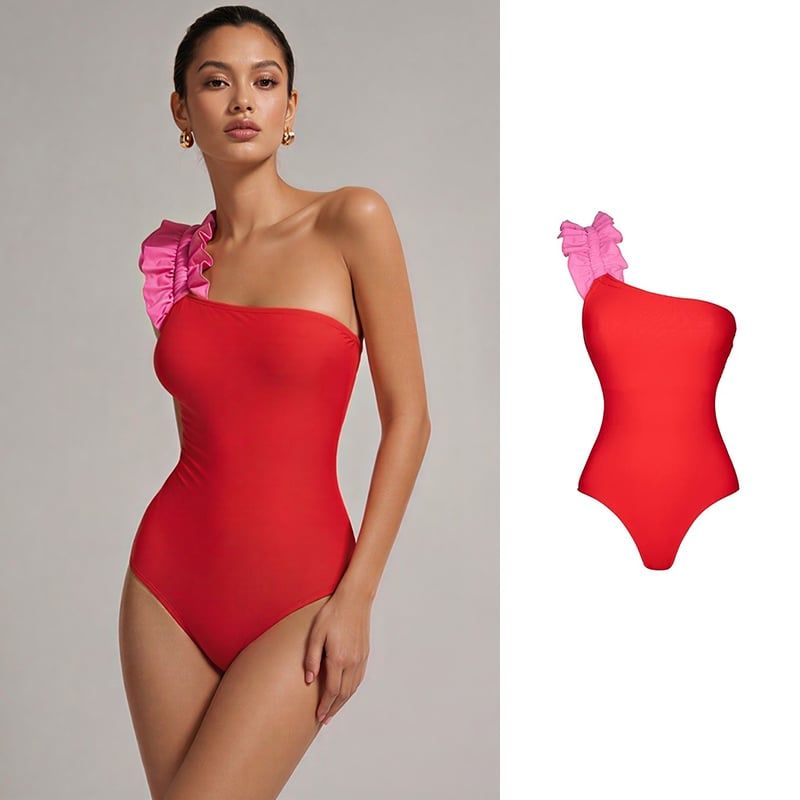 Swimsuit Một Vai Phối Quai Bèo Xếp Ly 7885