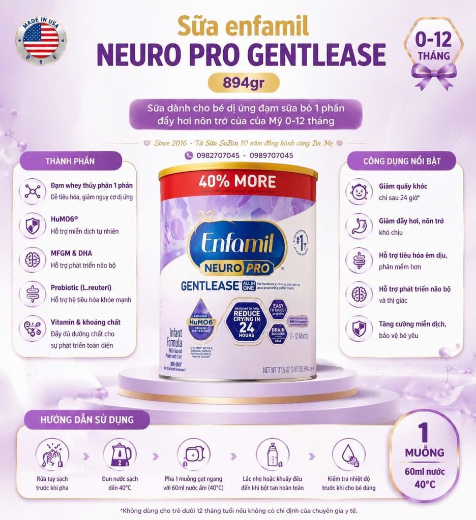 Sữa bột Enfamil cho trẻ từ 0-12 tháng Enfamil Gentlease Infant Formula 862gr