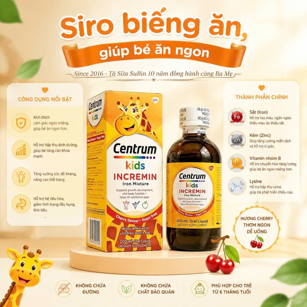 Siro Biếng Ăn Centrum Kids INCREMIN Iron 200ml Úc Cho Bé Từ 6 Tháng