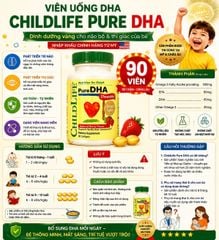 ChildLife Pure DHA 250mg 90 Viên – DHA Omega 3 Cho Bé 6 Tháng–12 Tuổi Vị Dâu