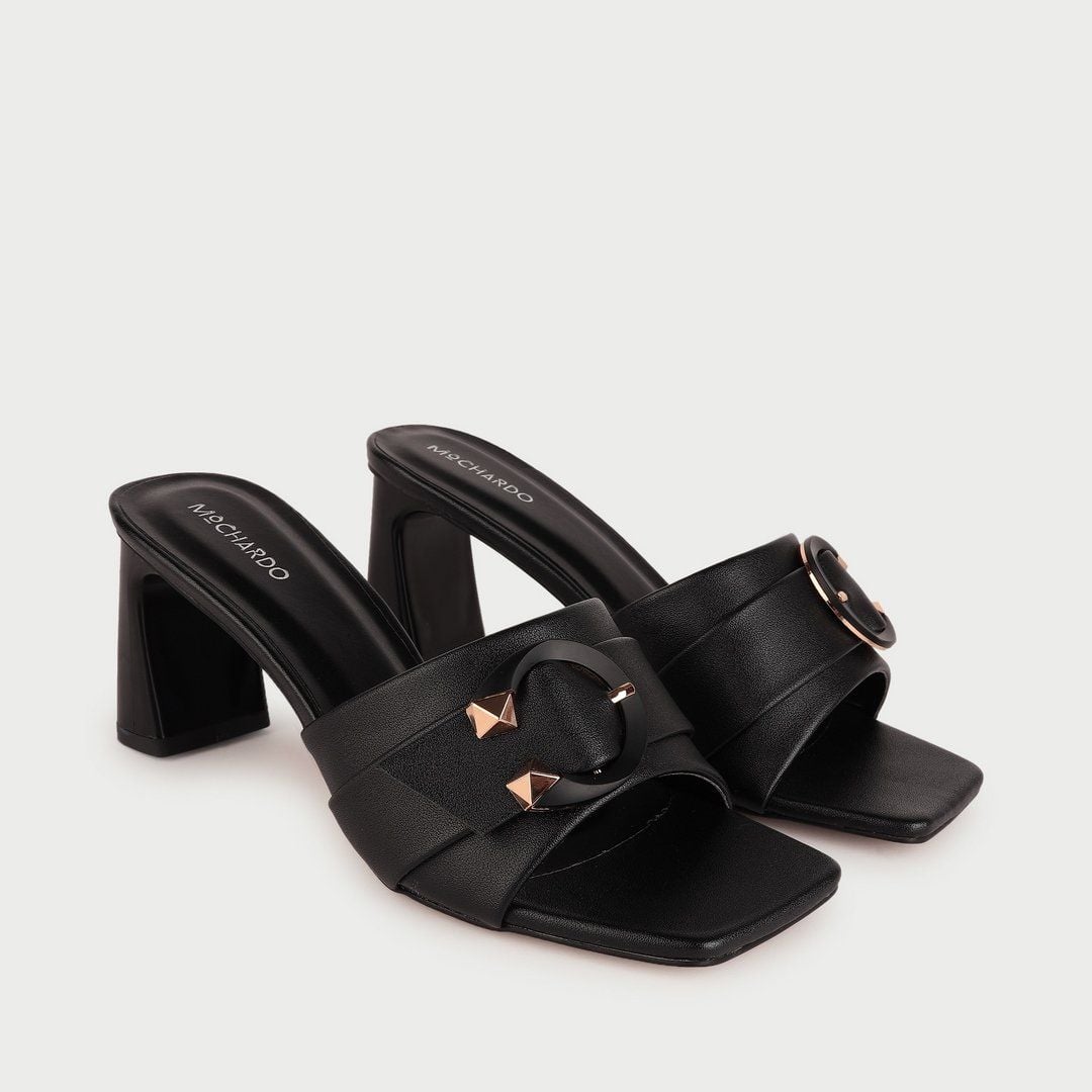  Dép Cao Gót Trụ Da Trơn Quai Ngang Phối Khóa MC.105 