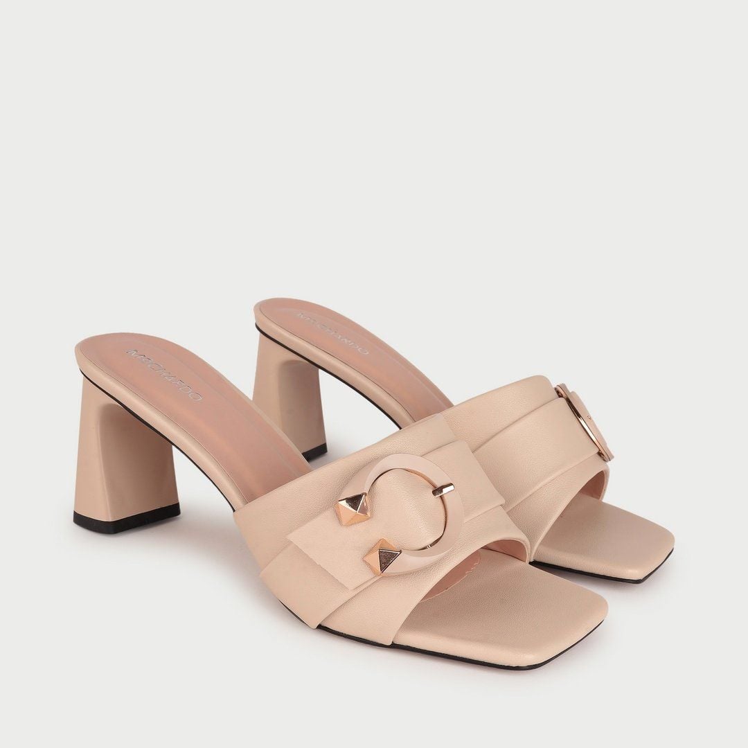  Dép Cao Gót Trụ Da Trơn Quai Ngang Phối Khóa MC.105 