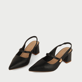  Giày Sandal Cao Gót Nữ Bít Mũi Hở Gót Phối Khóa Da 5cm MC-814 