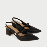  Giày Sandal Cao Gót Nữ Bít Mũi Hở Gót Phối Khóa Da 5cm MC-814 