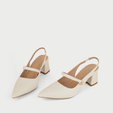  Giày Sandal Cao Gót Nữ Bít Mũi Hở Gót Phối Khóa Da 5cm MC-814 