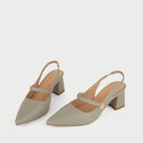  Giày Sandal Cao Gót Nữ Bít Mũi Hở Gót Phối Khóa Da 5cm MC-814 