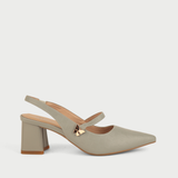  Giày Sandal Cao Gót Nữ Bít Mũi Hở Gót Phối Khóa Da 5cm MC-814 