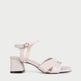  Dép Cao Gót Trụ Da Trơn Quai Ngang Phối Khóa MC.219 