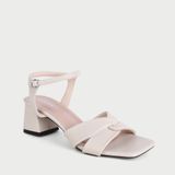  Dép Cao Gót Trụ Da Trơn Quai Ngang Phối Khóa MC.219 