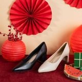 Giày Cao Gót Nữ Da Trơn Mũi Nhọn Cao Cấp PA-02 Đen 