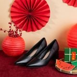  Giày Cao Gót Nữ Da Trơn Mũi Nhọn Cao Cấp PA-02 Đen 