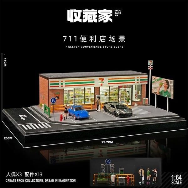 nShop bán Diorama 1:64 Cửa hàng 24h 7-Eleven cỡ lớn SCJ82044-A chính hãng Shou Cang Jia chất lượng cao