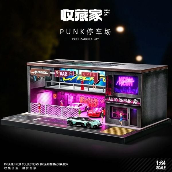 ảnh bìa vuông square thumb 1:1 Diorama 1:64 - Bãi đậu xe phong cách Punk 82071 có đèn LED cổng USB 5V
