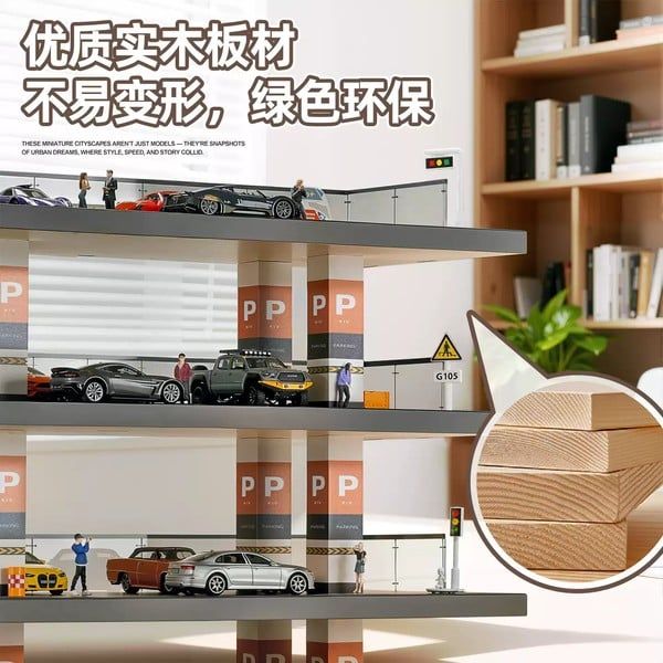  Diorama 1:64 Bãi đỗ xe lộ thiên 4 tầng cỡ lớn SCJ143 