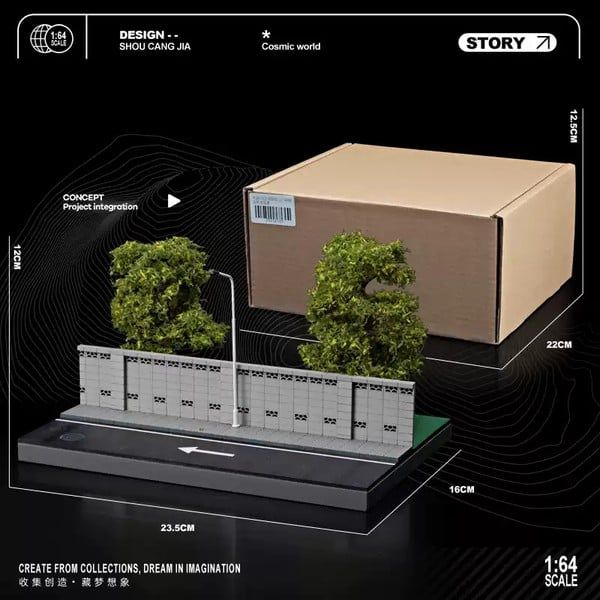  Diorama 1:64 Cảnh tường ven đường và cây xanh SCJ82032 