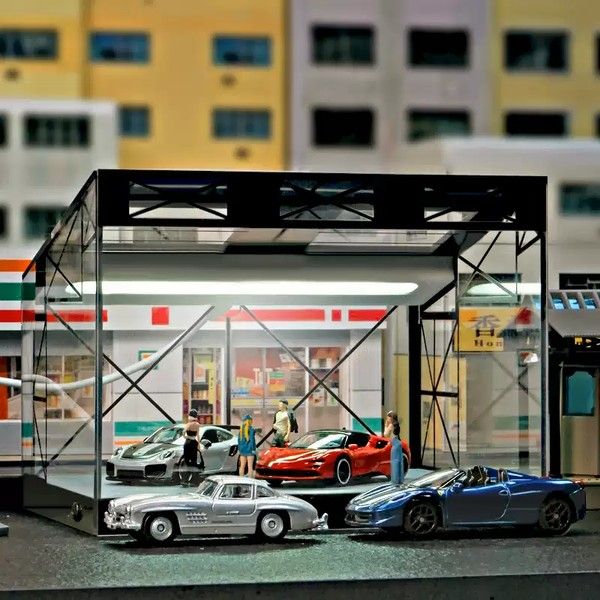  Diorama 1:64 Showroom xe tường kính SCJ430 