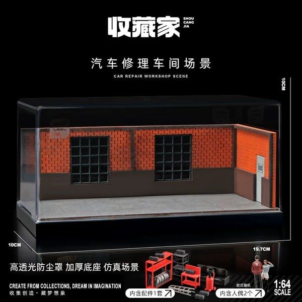  Diorama 1:64 Xưởng sửa chữa xe tường gạch đỏ SCJ82002-A 