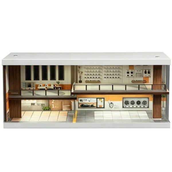 ảnh bìa vuông square thumb 1:1 hộp mô hình san bàn tiểu cảnh Diorama 1:64 - Nhà xe màu cà phê 82075 có đèn LED