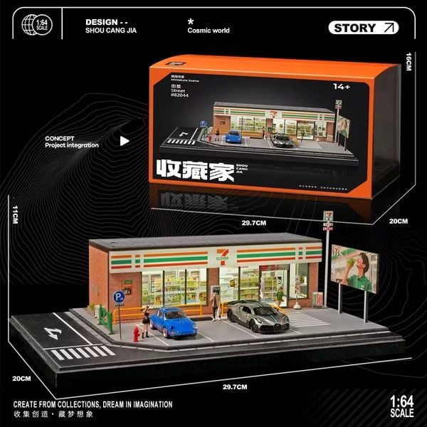 nShop bán Diorama 1:64 Cửa hàng 24h 7-Eleven cỡ lớn SCJ82044-A chính hãng Shou Cang Jia chất lượng cao