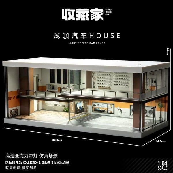ảnh bìa vuông square thumb 1:1 hộp mô hình san bàn tiểu cảnh Diorama 1:64 - Nhà xe màu cà phê 82075 có đèn LED