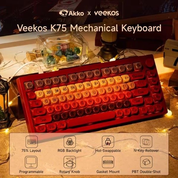  Bàn phím cơ Veekos K75 Wine Red Frost Pink Switch 