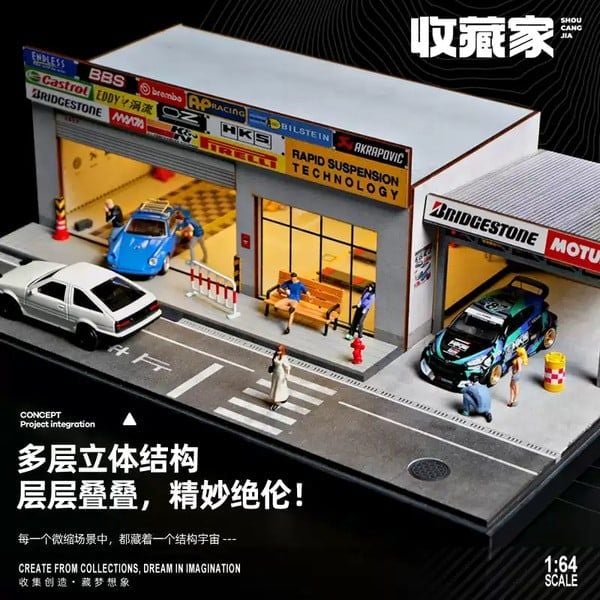  Diorama 1:64 Xưởng sửa xe hiện đại SCJ82025-A 