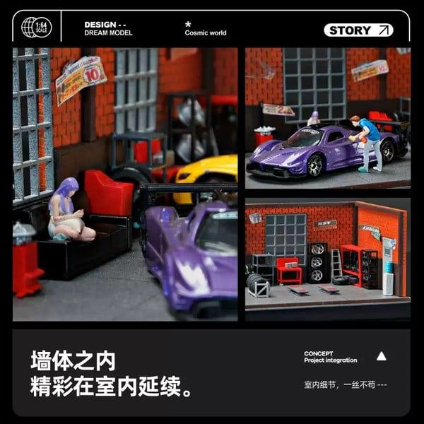  Diorama 1:64 Xưởng sửa chữa xe tường gạch đỏ SCJ82002-A 