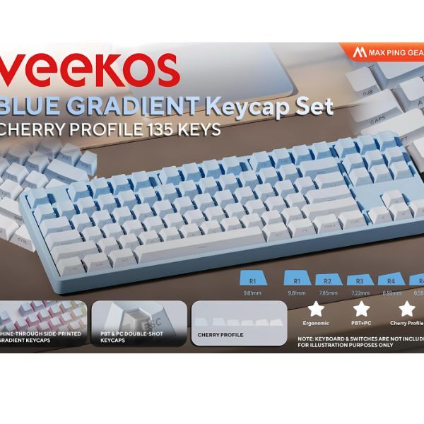  Bộ Keycap bàn phím cơ Veekos Blue Gradient PBT Double-Shot / Cherry profile / 135 nút 