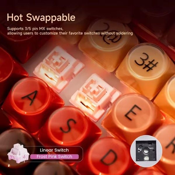  Bàn phím cơ Veekos K75 Wine Red Frost Pink Switch 