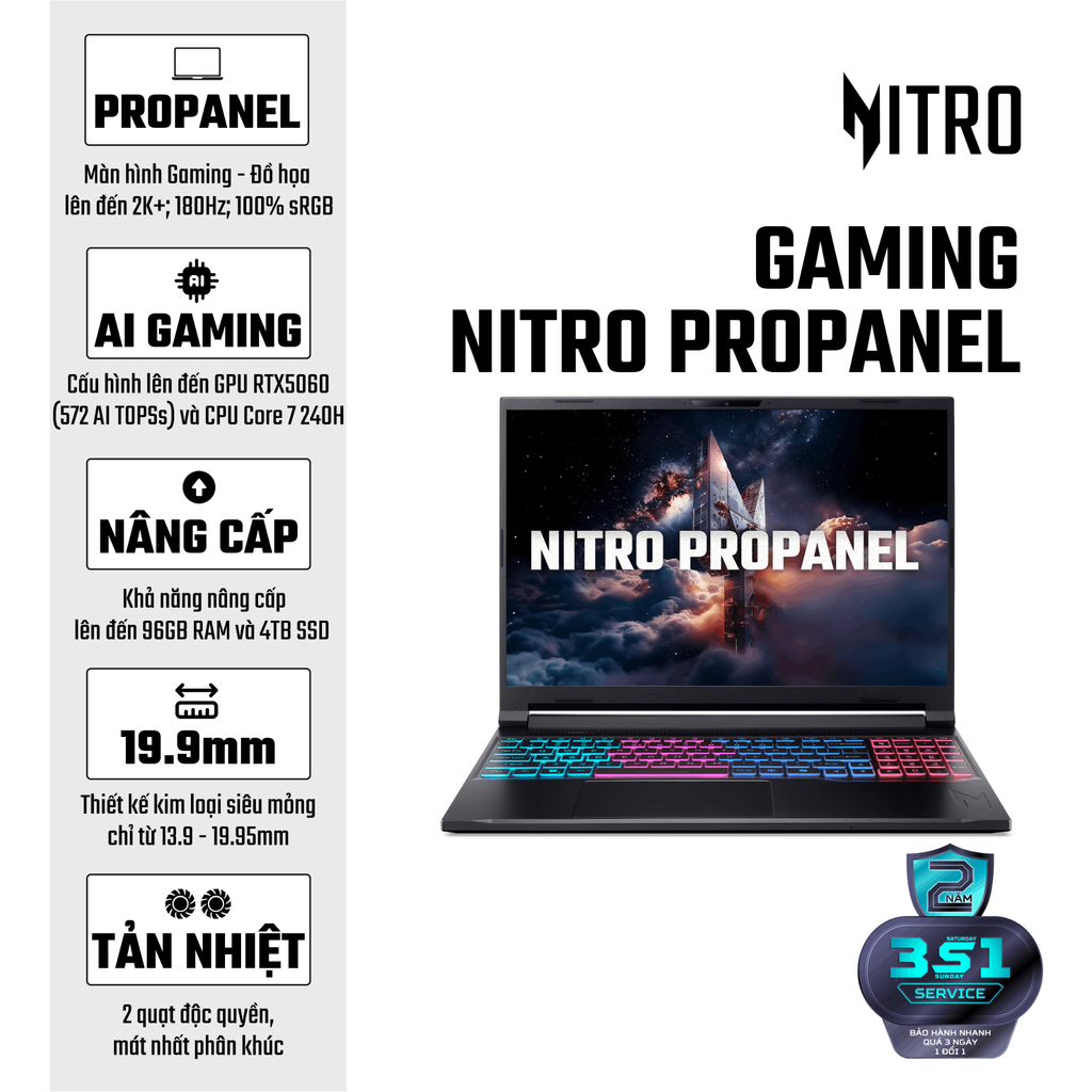 Laptop Gaming Acer Nitro ProPanel ANV16S-71-58WQ (Core 5 210H | GeForce RTX™ 5050 8GB | 32GB | 512GB | 16