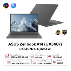 Laptop ASUS Zenbook A14 UX3407NA-QD254W (X2E-88-100 | 32GB | 1TB | Qualcomm Adreno | 14' WUXGA OLED | Win 11)