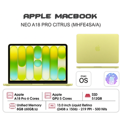 MacBook Neo 13 inch A18 PRO MHFE4SA/A (6 CPU | 5 GPU | 8GB | 512GB | 13 inch | Citrus | Apple Việt Nam)