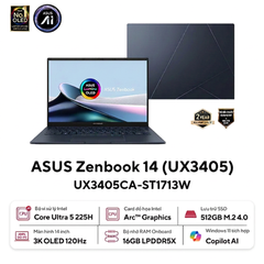 Laptop ASUS ZenBook 14 UX3405CA-ST1713W  (Ultra 5-225H | 16GB | 512GB | Intel Arc 130T | 14' 3K OLED 120Hz | Win 11)