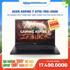 Laptop Acer Aspire 7 A715-76G-5806 (i5-12450H | GeForce RTX™ 3050 4GB | 16GB | 512GB |  15.6' FHD 144Hz | Win 11)
