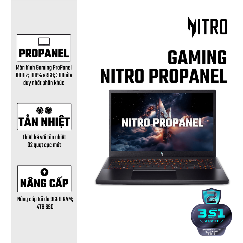 Laptop Gaming Acer Nitro ProPanel ANV15-52-50VA (Core 5 210H | GeForce RTX™ 3050 6GB | 16GB | 512GB | 15.6' FHD 180Hz | Win 11)