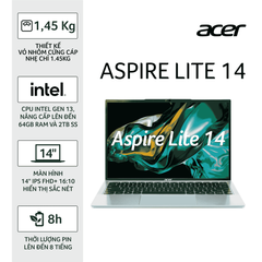 Laptop Acer Aspire Lite 14 AL14-52M-52UU (i5-1335U | 16GB | 512GB | Intel UHD | 14' 2.2K | Win 11)