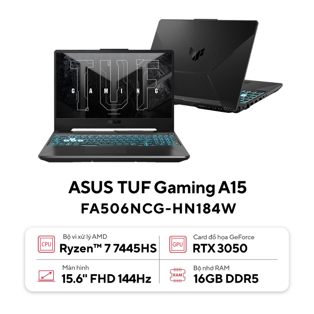 Laptop ASUS TUF Gaming A15 FA506NCG-HN184W (R7-7445HS | GeForce RTX™ 3050 4GB | 16GB | 512GB | 15.6' FHD 144Hz | Win 11)