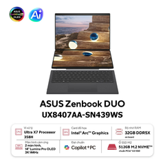 Laptop ASUS ZenBook DUO UX8407AA-SN439WS (Ultra X7-358H | 32GB | 512GB | Intel Arc | 2x 14' 3K OLED 144Hz Touch | Win 11)