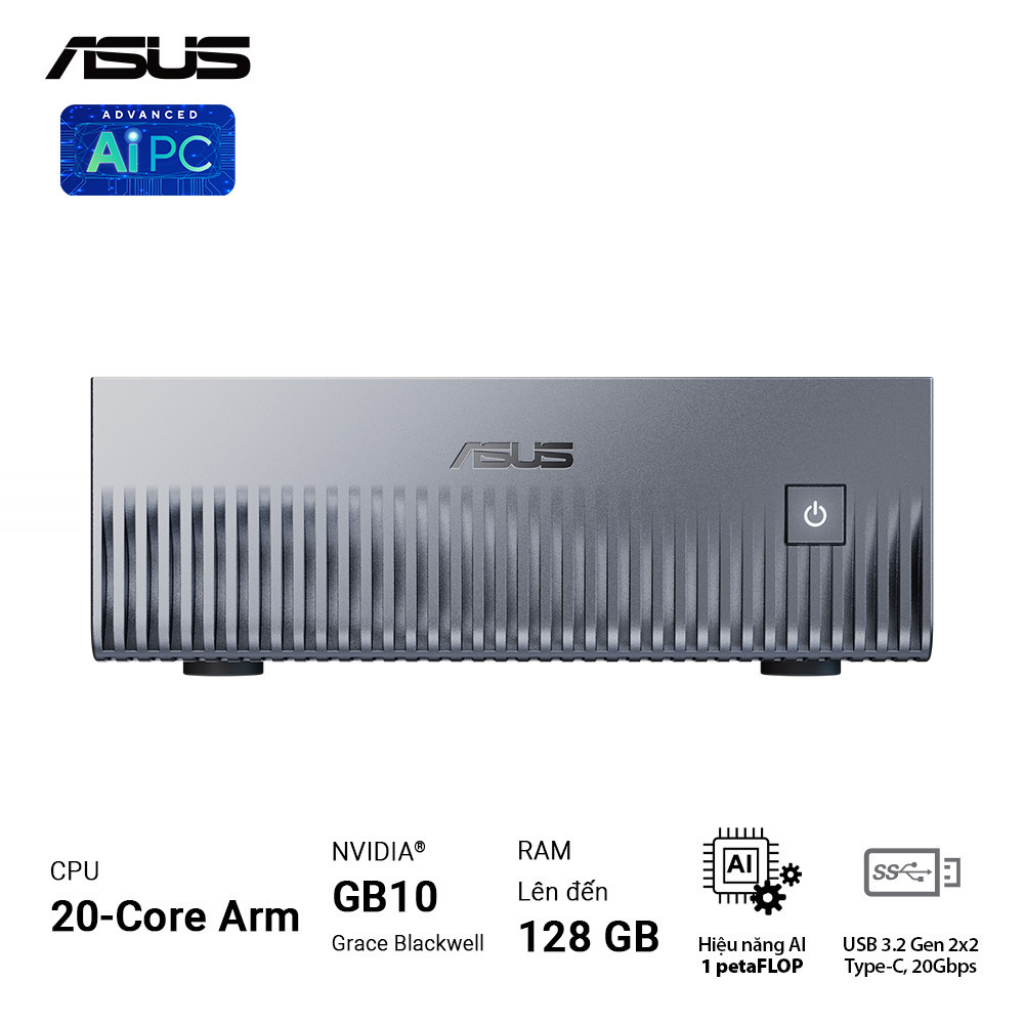 PC AI Mini ASUS Ascent GX10 GX10-GG0012BN (ARM v9.2-A | 128GB LPDDR5x | 1x M.2 PCIe Gen5x4 | NVIDIA Blackwell GPU)