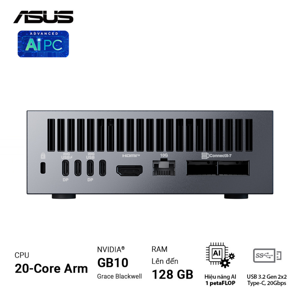PC AI Mini ASUS Ascent GX10 GX10-GG0012BN (ARM v9.2-A | 128GB LPDDR5x | 1x M.2 PCIe Gen5x4 | NVIDIA Blackwell GPU)